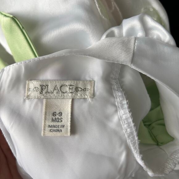 PLACE White Dress Flower Embroidered with Green Belt for 6-9M Baby Girl - Picture 6 of 6